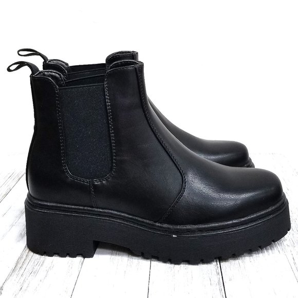 New Black Chelsea Elastic Combat Boots Booties - Picture 2 of 5